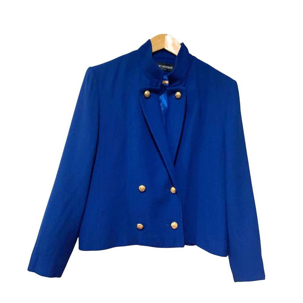 Vintage Herbert Grossman Blazer Size M Royal Blue Wool Brass Buttons